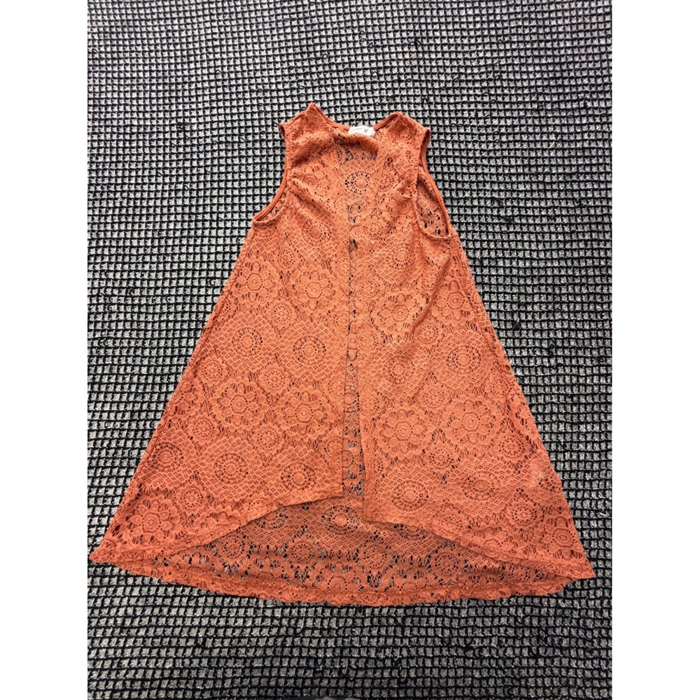Beautees Lace Vest Girls Size 14 Orange High Low Crochet Open